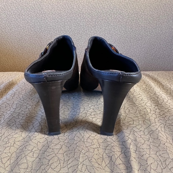 Brighton Rococo Brown Leather and Suede Mules With Tortoise Shell Trim - Picture 9 of 11